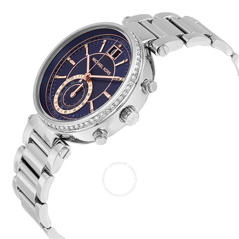 michael kors mk6224 sawyer zirkonia silber edelstahl blau damenuhr armbanduhr